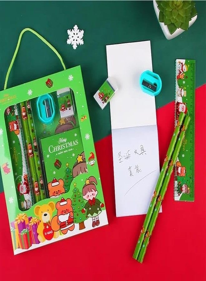 AMANVANI 6-in-1 Kids Stationery Kit - Christmas Theme Pencil, Eraser, Diary, Ruler, Sharpener - Return Gifts (4pcs) - Image 2